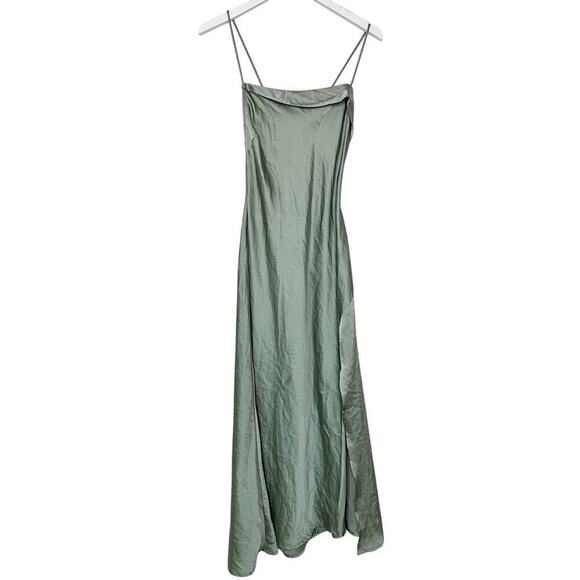 NWT ASTR the Label Size Medium Sage Green Satin Gaia Back Tie Slip Y2k Dress - Picture 2 of 10